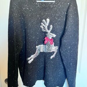 Karen Scott Black Sweater with Reindeer Design